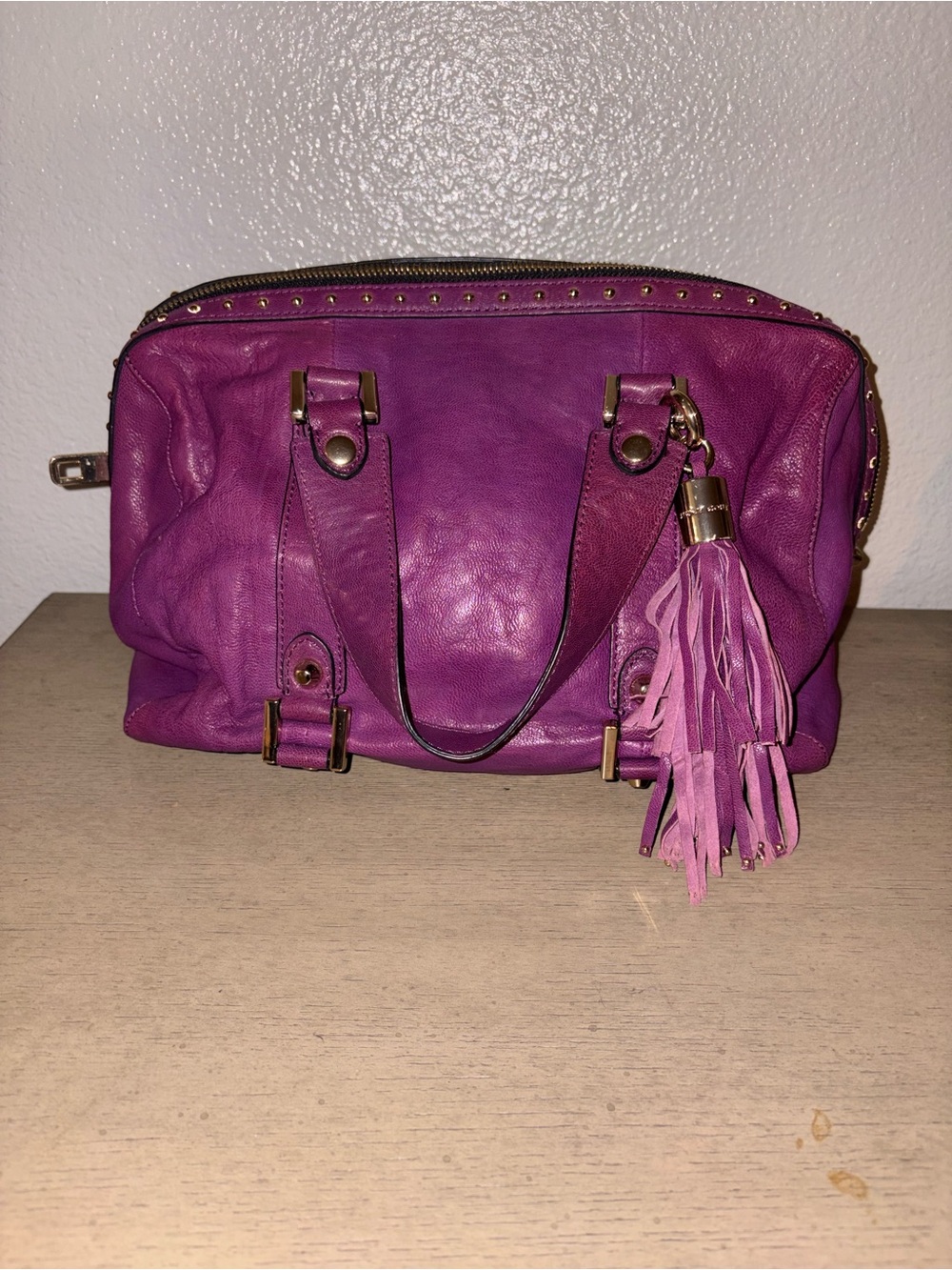 Women’s Purple Leather Tassel Satchel